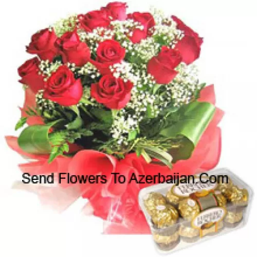 Bunch Of 11 Red Roses With Seasonal Fillers Along With 16 Pcs Ferrero Rochers