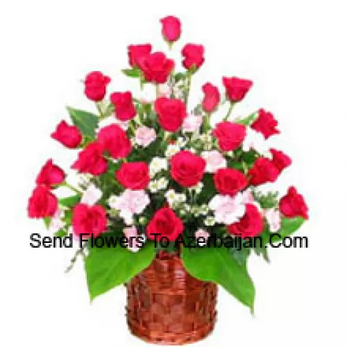 Basket Of 25 Red Roses With Fillers