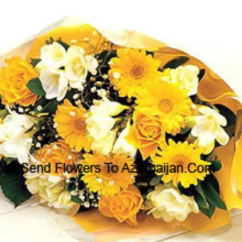 Bunch Of 7 Yellow Daisies With 7 Yellow Roses