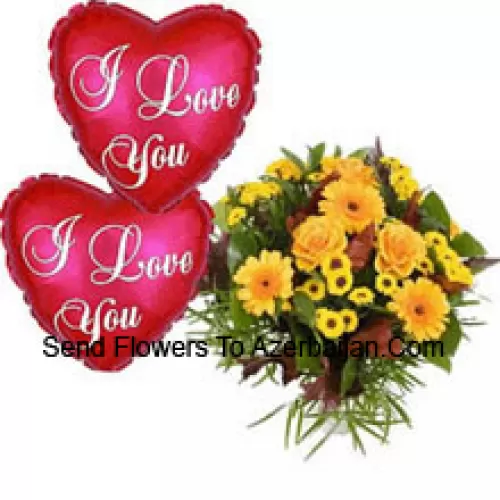 Bunch Of Assorted Flowers With Two I Love You Balloons