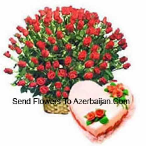 Basket Of 201 Red Roses With 1 Kg Heart Shaped Strawberry Cake